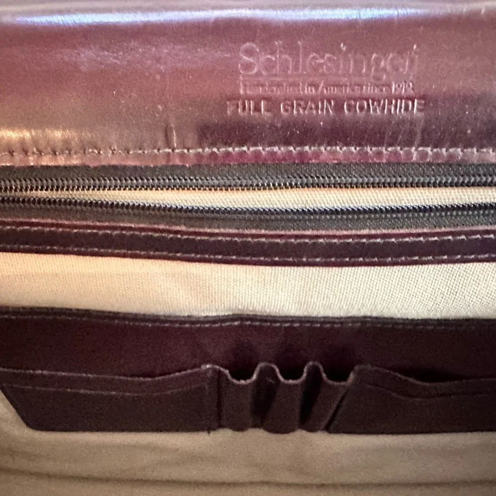 Schlesinger Full Grain Cowhide Burgundy Leather Briefcase Satchel Made in USA